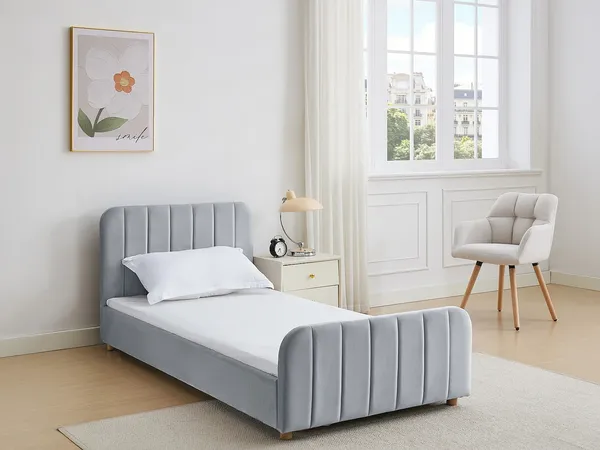 Vente-unique - ROGADI Bett SamtStoff Grau - B 201 cm x H 80 cm x L 97 cm