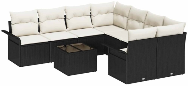 vidaXL Gartensofa-set mit Kissen 9 pcs Schwarz Poly-Rattan 3345297