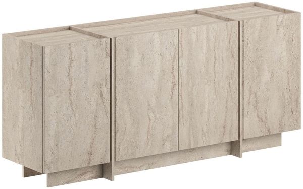 Modern Console Table, Travertine Color, 180 x 80 x 45 cm | 100% Melamine Coated Particle Board, 18 mm Thick | Features Soft-Close Hinges & Numerous Shelves | Stylish Addition to Any Home Décor