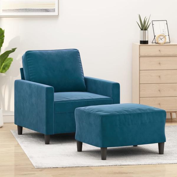 vidaXL Sessel mit Hocker Blau 60 cm Samt 3201054