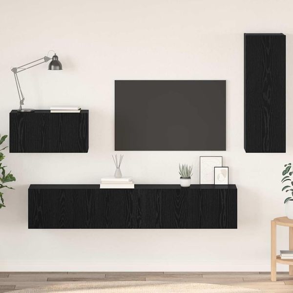 vidaXL Wand-TV-Schrank 4 pcs Schwarz Eichen-Optik Holzwerkstoff 3393466