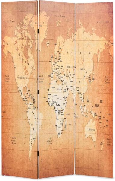 Raumteiler klappbar 120 x 170 cm Weltkarte Gelb