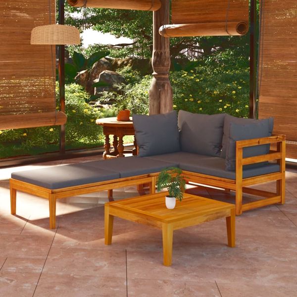 3-tlg. Garten-Lounge-Set | Gartenmöbel-Set mit Dunkelgrauen Kissen Massivholz Akazie