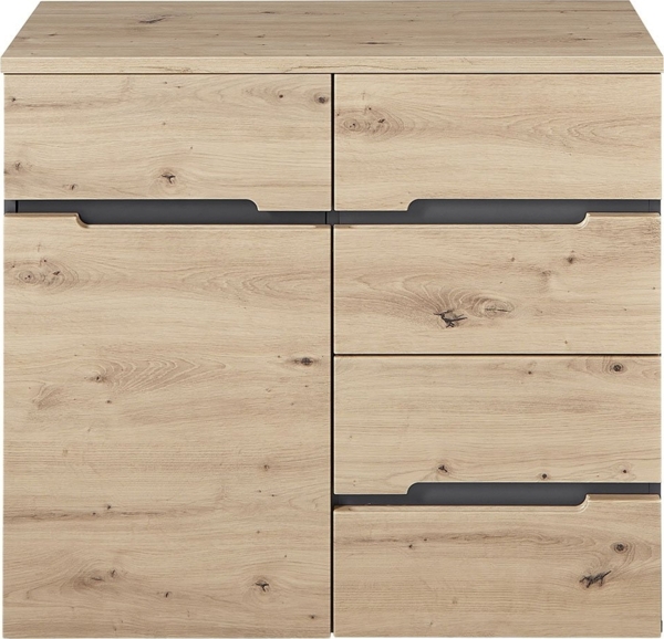 Kommode Melanie / Memphis, Holzwerkstoff, Grau, Holzfarben, 90 x 82 x 38 cm