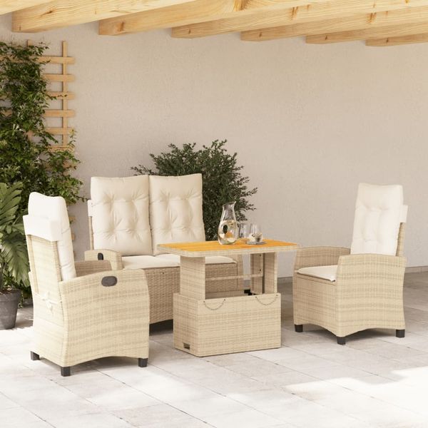 vidaXL 4-tlg. Garten-Essgruppe mit Kissen Beige Poly Rattan 3277419