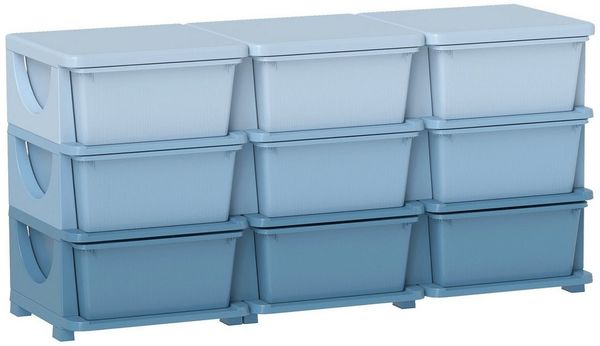 HOMCOM Spielzeugtruhe Spielzeug-Organizer mit 9 Schubladen (Schubladenschrank, 1 St, Spielzeugkiste), für 3-6 Jahre Kinder Blau 113 x 37 x 56,5 cm