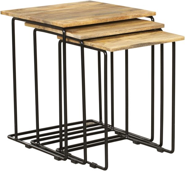 Beistelltisch PEER 3er Set - Mangoholz Braun 54 x 45 x 45 cm | Couchtisch Sofatisch Abstelltisch