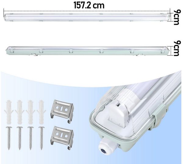 Clanmacy Außen-Deckenleuchte LED Feuchtraumleuchte Wannenleuchte Wannenleuchte T8 LED Röhre IP65, 1X24W 150CM, Neutralweiß