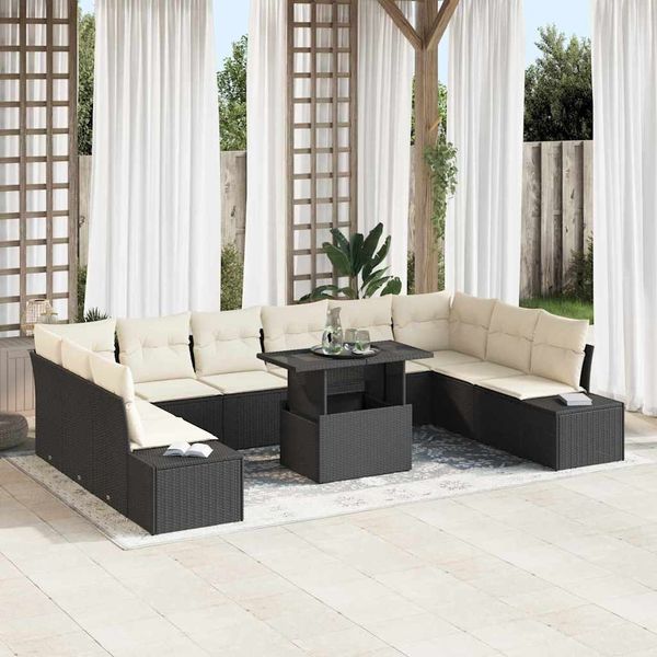 vidaXL Garten-Sofa-Set mit Speicher 11 pcs Schwarz Poly Rattan 3357990