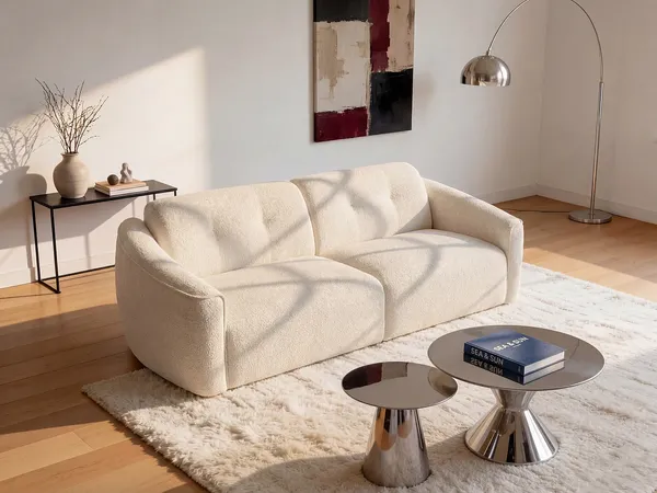 Vente-unique - ASUFA Sofa Stoff Weiß - B 100 cm x H 80 cm x L 228 cm