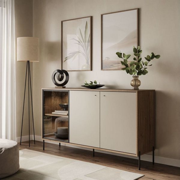 Lookway Kommode ISA 3D Sideboard mit drei Türen und LED-Beleuchtung, Breite: 151 cm