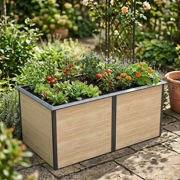 Hochbeet Design Gemüsebeet Pflanzbeet 200 x 100 x 77 cm mit Schneckenkante Holz-Optik