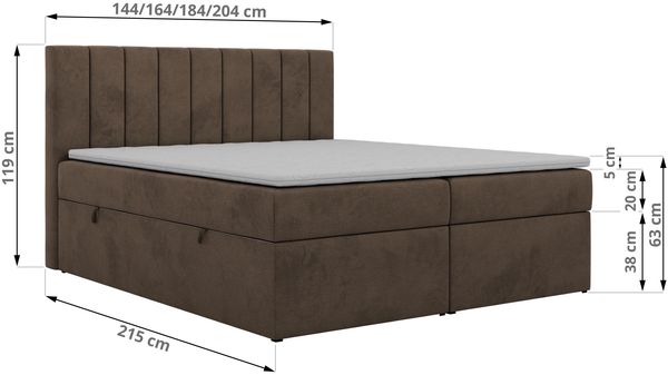 Boxspringbett ALVER 200x200 mit zwei Bettkasten & Stauraum, inkl. Matratze H4, Topper Visco, Federautomaten & gepolstertes Kopfteil - Braun Velvet Bild 5