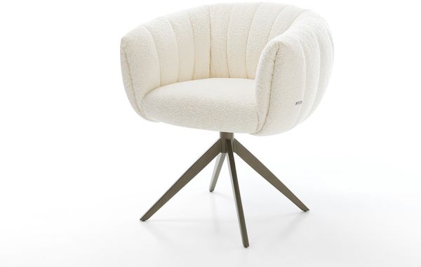 Drehstuhl Jada-Flex Bouclé Weiß Kreuzgestell breit Effektfinish Titan 360° drehbar Wippfunktion Taschenfederkern