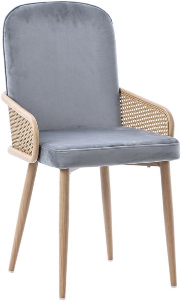 Merax Esszimmerstuhl aus Samt, 4er-Set, Rattan-Design, Wohnzimmer, Schlafzimmer, Mit vier Metallbeinen (Holzmaserungseffekt), Grau Bild 6