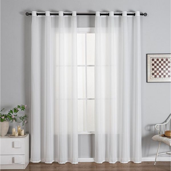 Sunicol Gardine 2er Set Sheer Voile Vorhänge mit Ösen Transparente Gardinen Voile, Weiß Ösenschal Polyester Luftig Dekoschal für Schlafzimmer Wohnzimmer
