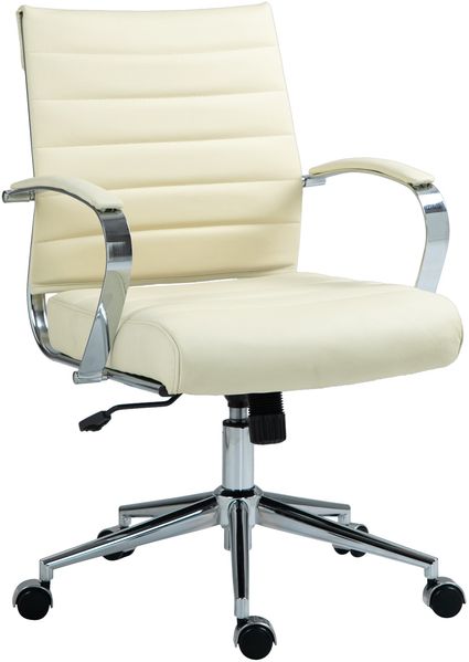 Bürostuhl Ergonomisch EVOK Schreibtischstuhl Echtleder Höhenverstellbarer Drehstuhl, Arbeitsstuhl mit Armlehne Chefsessel, Computerstuhl 130 kg Creme
