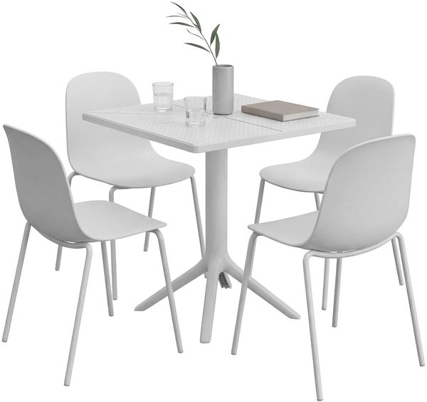 Gartenmöbel-Set IDA mit 4 Stühlen - 166 x 162 x 85 cm, Kunststoff, Weiß | Balkonset Gartenset Tisch mit Stühlen Bistroset Outdoor