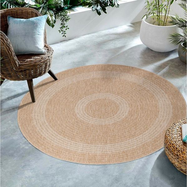 SIMPEX24 Outdoorteppich Vintage Design, Rund, Höhe: 5 mm, Runder Teppich Vintage Design Naturfarben für Terrassen Küchen Balkon