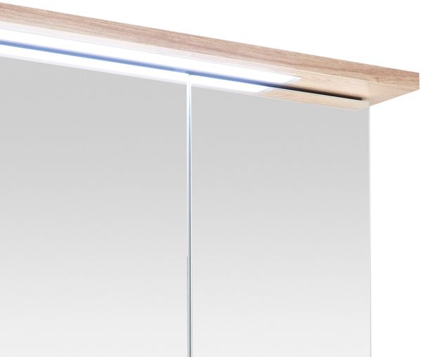 Spiegelschrank MALANJE-66 in weiß Glanz & Riviera Eiche quer Nb, mit Kranzbeleuchtung - B/H/T: 60/72/20cm Bild 4