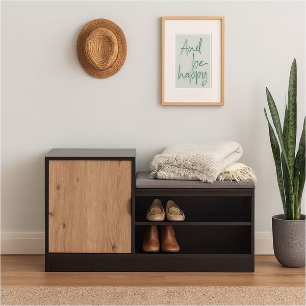 HTI-Living Schuhregal Schuhregal mit Sitzpolster Dana Schwarz-Artisaneiche, Stück 1-tlg.