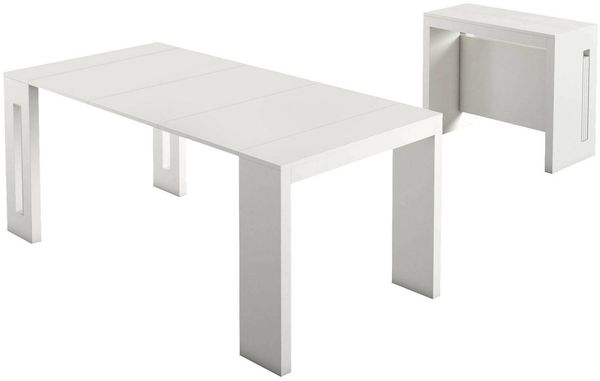 Dmora Ausziehbare Konsole Akam, ausziehbarer Esstisch, Mehrzweckkonsole mit Verlängerungen, 100 % Made in Italy, 186 x 80 x 76 cm, Weiß,