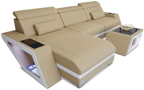 Ecksofa Catania L Form aus Stoff - Mikrofaserstoff - beige-weiß - Links