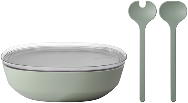 Mepal SILUETA Servierschale mit Deckel & Salatbesteck 4000 ml Nordic Sage