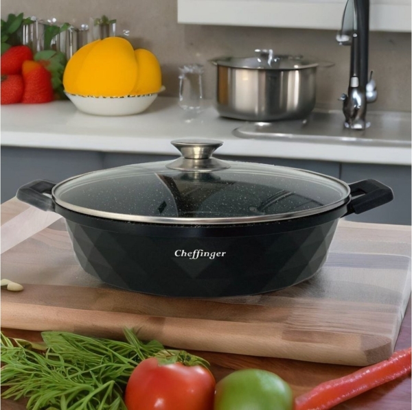 Pfanne Bratpfanne Schmorpfanne mit Glasdeckel Aluguss Ø28cm DIAC28SH Schwarz Bild 5