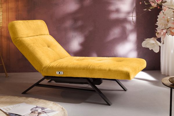 KAWOLA Liege AMERIVA Sessel Relaxliege Velvet curry Fuß schwarz 110 x 158 x 80 cm
