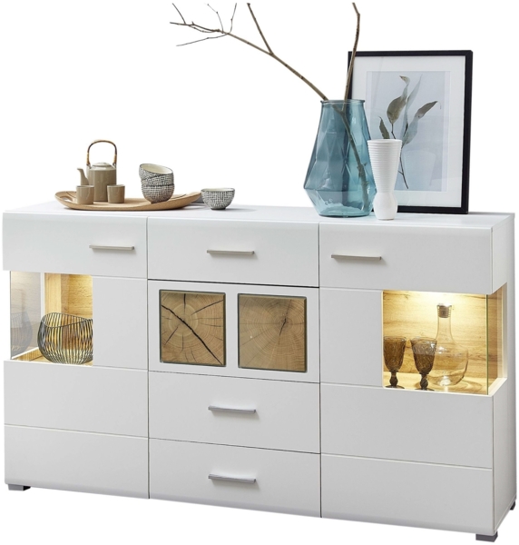 Sideboard >Kathlin< in Weiß/Matt aus Metall - 170x94x42cm (BxHxT)