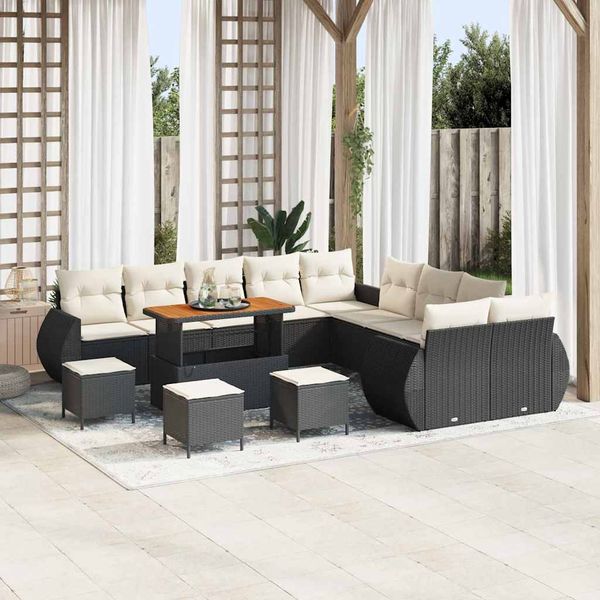 vidaXL Garten-Sofa-Set mit Kissen mit Kissen 14 pcs Schwarz und Creme 3363890