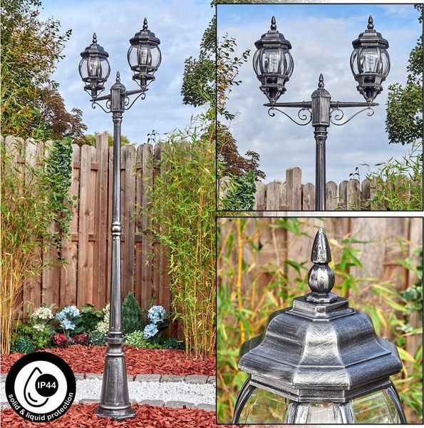 hofstein Pollerleuchte Außenwegeleuchte aus Metall in Schwarz/Silberfarben/Klar, ohne Leuchtmittel, Wegeleuchte im Vintage/Antik/Landhaus-Design, 216 cm, 2 x E27, IP44