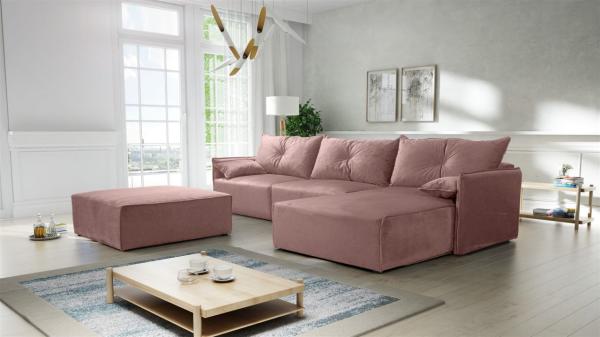 Ecksofa mit Schlaffunktion HUNTER in Royal Altrosa Ottomane Rechts inkl. Hocker