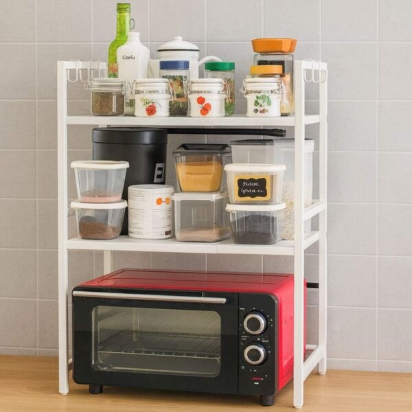 DanDiBo Verstellbares Küchenregal Weiß für Arbeitsplatte Stehend 3 Stufig 40-64 cm Regal Küche 96684 Standregal