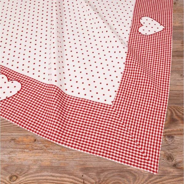 matches21 HOME & HOBBY Tischdecke Tischdecke LISE Herz Landhausstil rot, 100 % Baumwolle, in 100x100 cm (1-tlg), Pflegeleicht waschbar bis 30° Grad