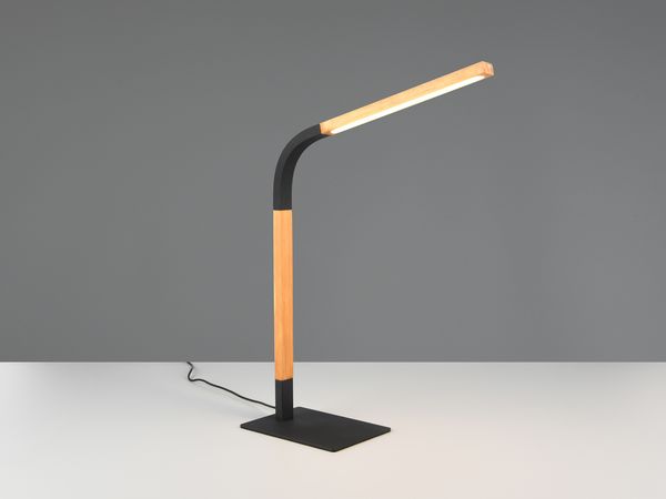 LED Schreibtischleuchte NORRIS Schwarz mit Holz, Höhe 42cm
