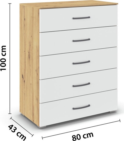 rauch Aditio Box, Kommode, 5 Schubladen, mit Softclose-Funktion, Farbe Weiß/Eiche Artisan, BxHxT 80x100x43cm Bild 4