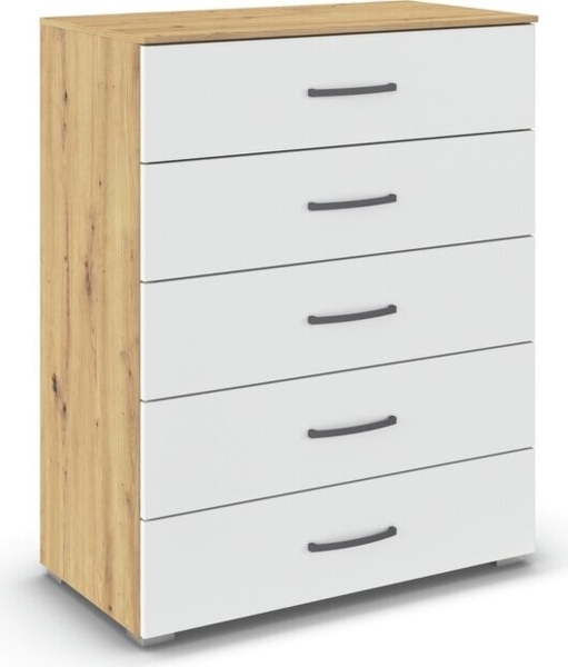 rauch Aditio Box, Kommode, 5 Schubladen, mit Softclose-Funktion, Farbe Weiß/Eiche Artisan, BxHxT 80x100x43cm Bild 3