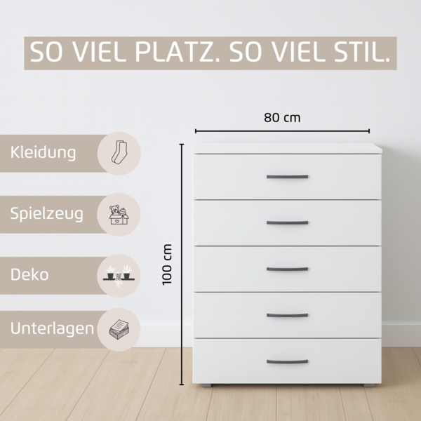 rauch Aditio Box, Kommode, 5 Schubladen, mit Softclose-Funktion, Farbe Weiß/Eiche Artisan, BxHxT 80x100x43cm Bild 6