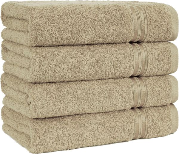 Hammetex 4 Stück Handtücher Set – 50x100 cm, 100% Baumwolle 4X Handtuch - ÖKO-TEX Zertifiziert, mit Aufhängeschlaufe, weich und saugstark, schnell trocknend, Beige