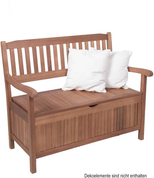Gartenbank RENNES 2-Sitzer mit Staufach - 107cm Breit, Eukalyptus, Natur | Terrassenbank Wetterfest Sitzbank Outdoor Bank