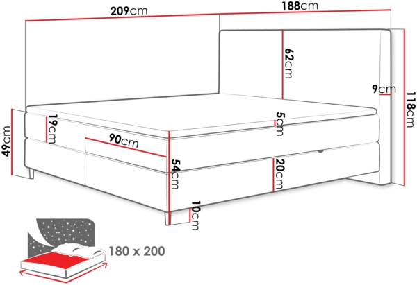 Boxspringbett Lorenka Cord, Grün, 180x200 cm Bild 4