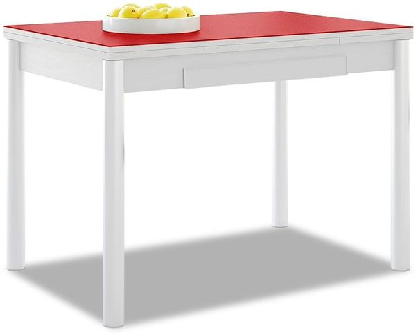 ASTIMESA Ausziehbarer Küchentisch, weißes Gestell mit Glasplatte, rot, ideal für kleine Räume, 90x50 cm, ausziehbar 140x50 cm