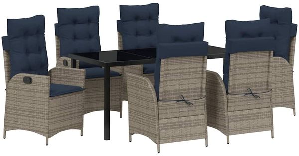 vidaXL Garten Essgruppe mit Kissen 7 pcs Grau und Schwarz Rattan 3380579 Bild 2