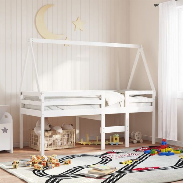 vidaXL Hochbett mit Dach Weiß 90x190 cm Massivholz Kiefer 3282099
