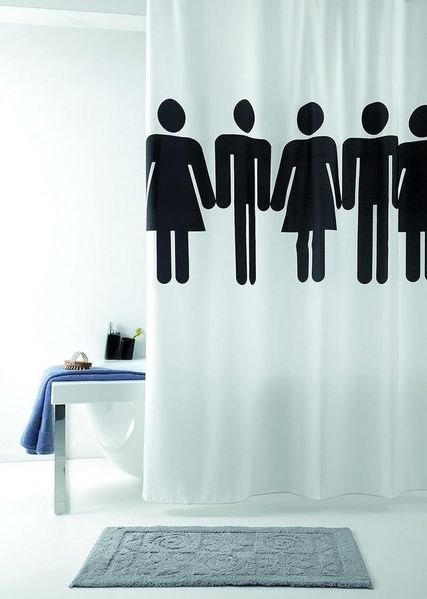 LikeKa Duschvorhang Textil waschbar Badewannenvorhang Vorhang schwarz weiß Mann & Frau Breite 120 cm