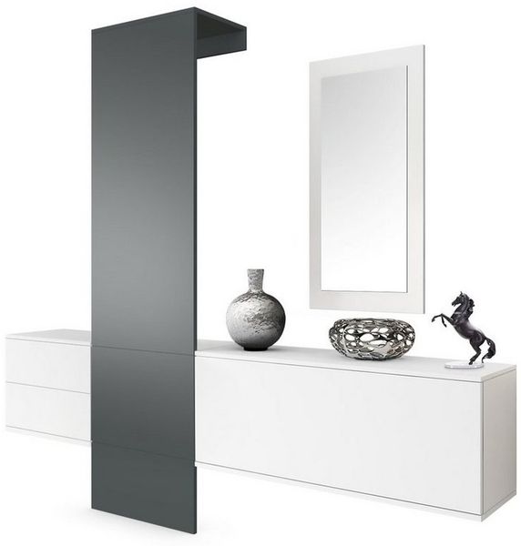 Garderobe Wandgarderobe Carlton Set 1, Korpus in Weiß matt / Paneel in Graphit seidenmatt