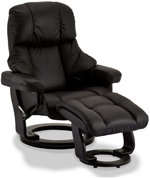 Relaxsessel Nowrac mit Hocker Schwarz Leder - Verstellbarer Fernsehsessel mit Drehfunktion