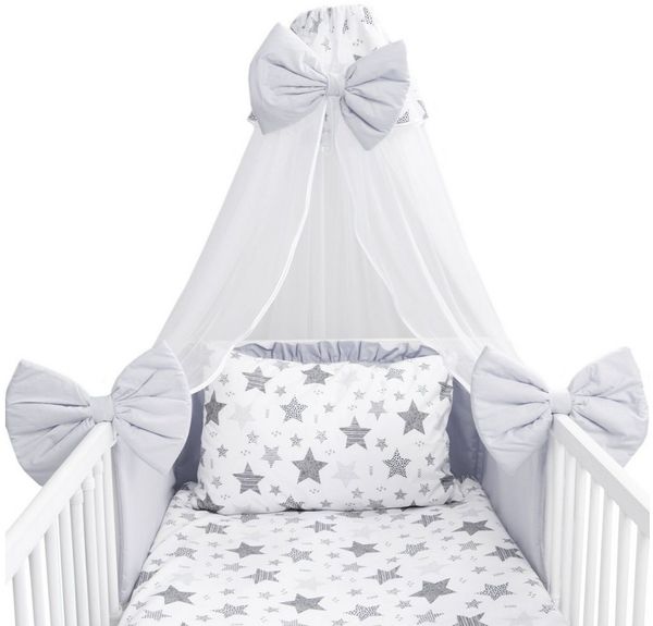 Amilian Babybettwäsche Set 7-teilig - Bettwäsche 100x135 - Kissenbezug 40x60 - mit Himmel, Chiffonhimmel, 7 teilig, Komplett-Set für Babybett, Gitterbett - Kinderbettwäsche